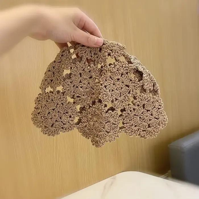 Mode perles rondes tricoté chapeau Crochet perle frangée tissé pour les femmes voyage polyvalent cre