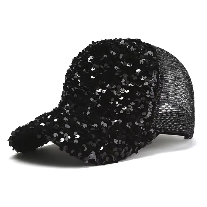 Casquette de baseball à paillettes brillantes pour femmes, chapeau de soleil en maille respirante, v