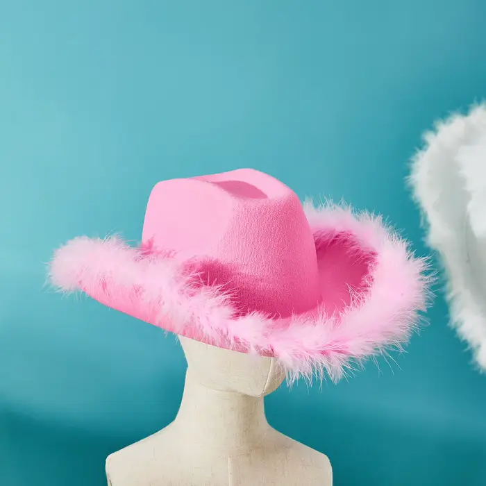 Chapeau de cowgirl Goocheer garni de plumes moelleuses pour femmes, polyvalent et élégant pour toutes les occasions de fête et quotidienne