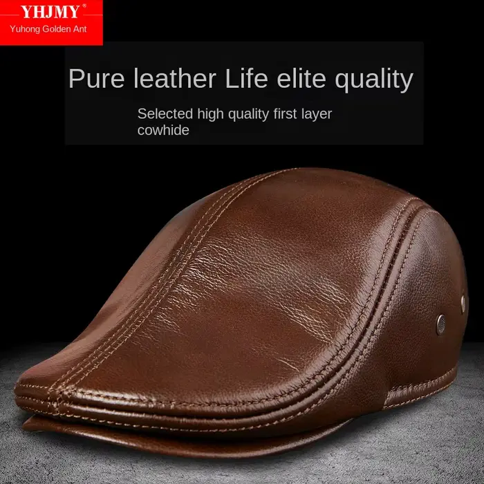 Bérets en cuir de vachette véritable pour hommes