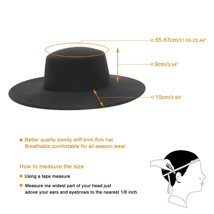 Chapeau Fedora à large bord pour hommes et femmes