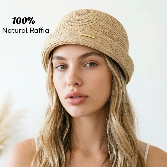Chapeau Fedora d'été 100% Raphia à bord bouclé pour femme