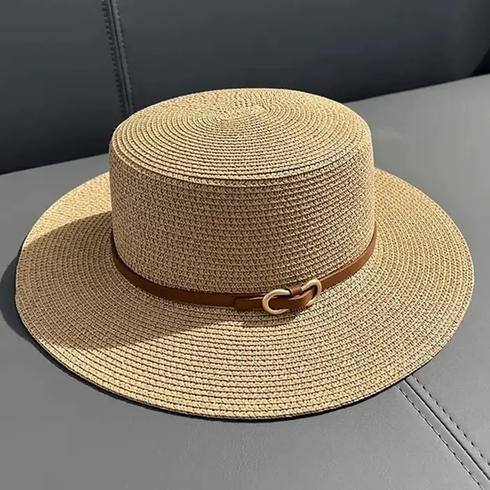 Chapeau de plage en paille Simple pour femmes, Panama décontracté, à bord plat, avec nœud papillon, 