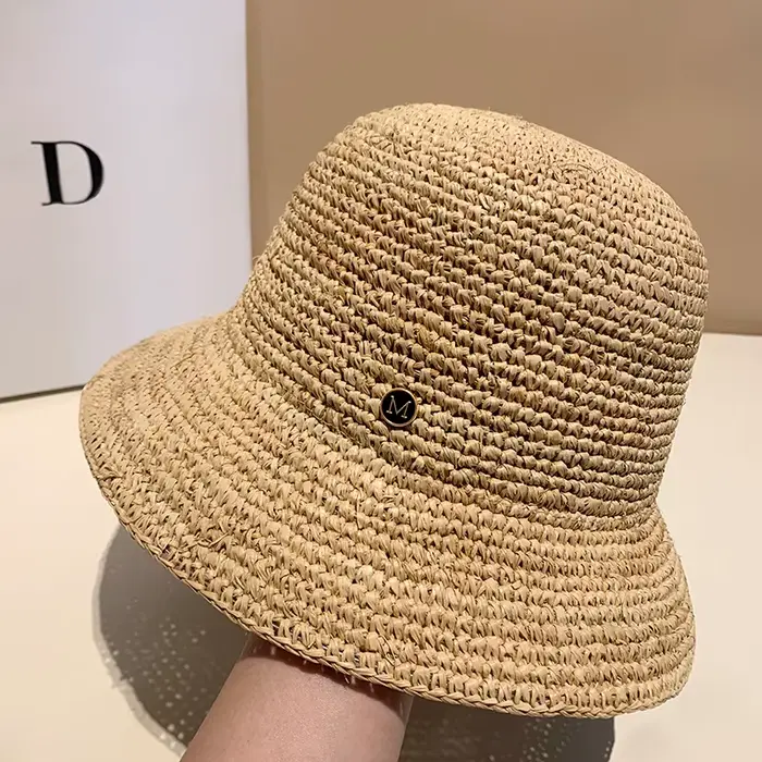 Chapeau de paille en raphia de haute qualité pour femmes, chapeaux de soleil de plage d'été, luxe co