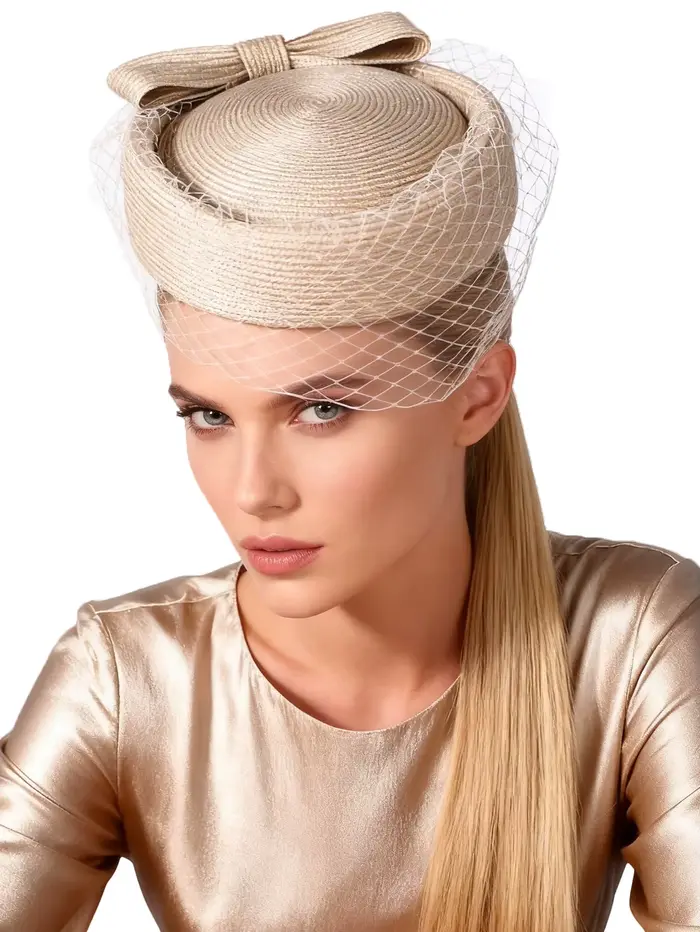 Béret français en maille avec voile pour femme, Fascinateur d'élasticité, chapeaux de paille noirs, 
