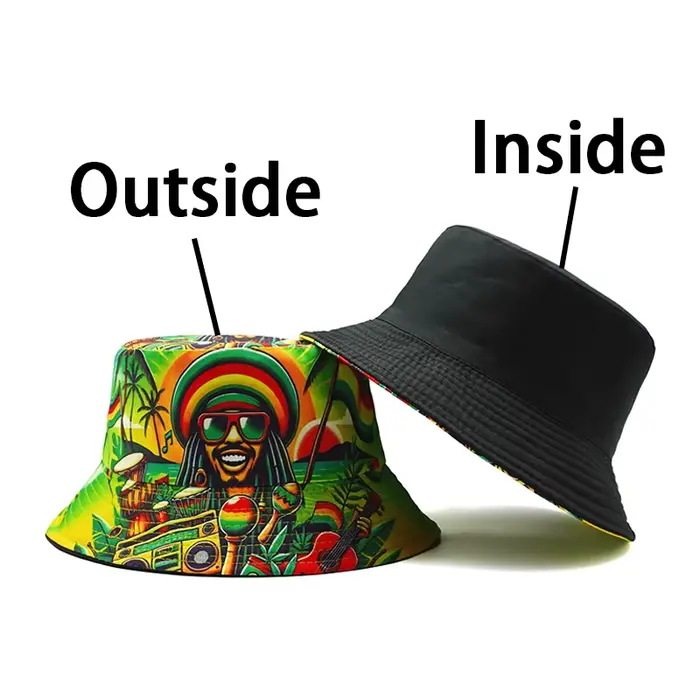 Bocca Rasta Styles seau chapeau Juneteenth Bob Marley dessin animé pêcheur chapeaux réversible Panam