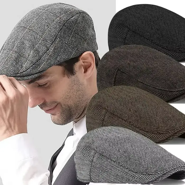 Béret rétro sport décontracté en polyester avec motifs rayés pour homme, cadeau idéal pour les amoureux de la mode vintage occasions spéciales
