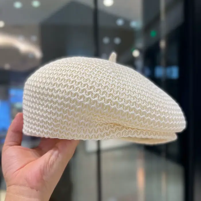 Chapeau Panama pour femmes, béret tricoté respirant, chapeau de peintre élégant et à la mode, chapea