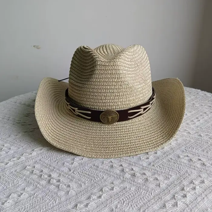 Chapeau de cowboy mode creux fait à la main chapeau de paille de cowboy hommes été voyage en plein a
