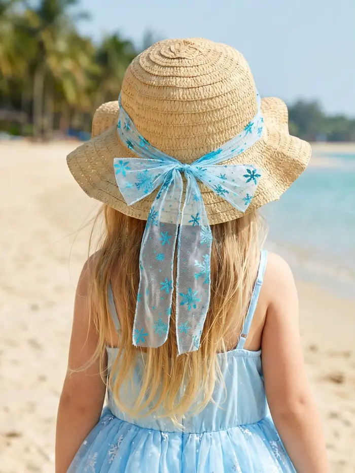 Chapeau de soleil en paille beige pour filles