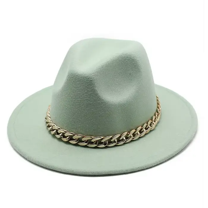 Fedora chapeaux pour femmes hommes à large bord épais chaîne en or bande feutré Chapeau Jazz casquette hiver automne