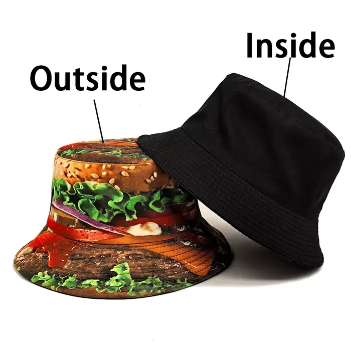 Bocca Hamburger impression seau chapeau motif alimentaire pêcheur chapeaux emplacement conception Pa