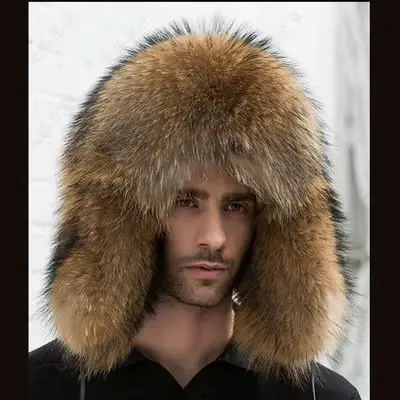 Chapeau en fourrure de couleur naturelle, style sibérien, chapeau Ushanka en fourrure de raton laveu