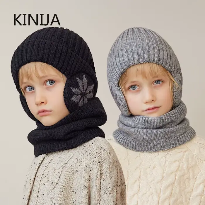 2 pièces tricoté enfants hiver chapeau écharpe polaire doublure oreilles Protection bonnet