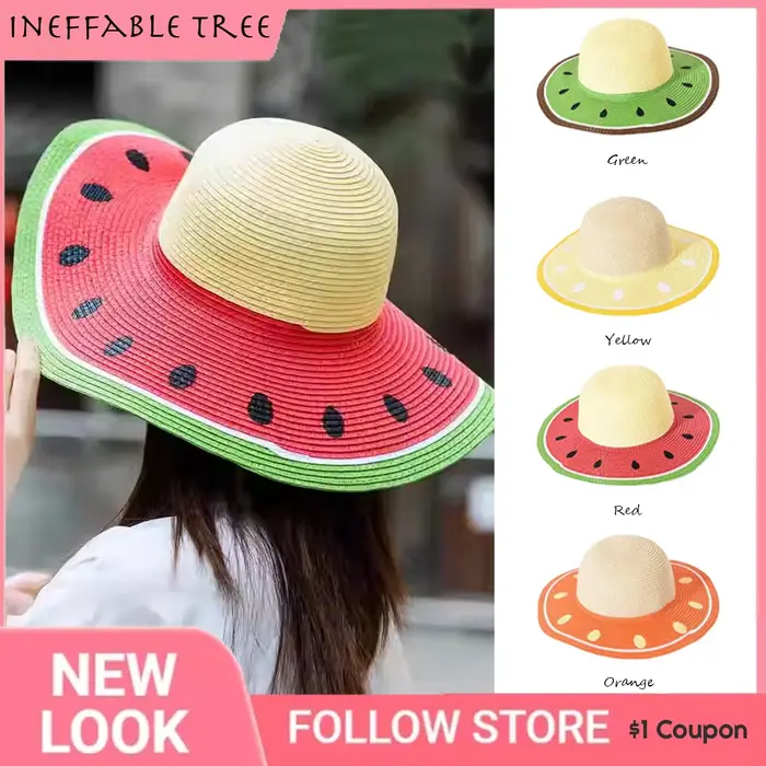 Chapeau de paille pastèque assorti pour parents et enfants