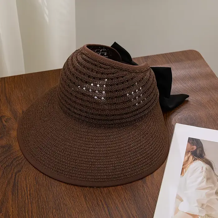 Chapeau de soleil d'été pour femme, version coréenne, élégant avec nœud, chapeau de soleil à large b