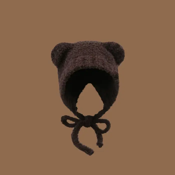 Bonnet chaud et mignon pour femmes, 1 pièce, avec cache-oreilles de l'ère ours, tricot épais et moel