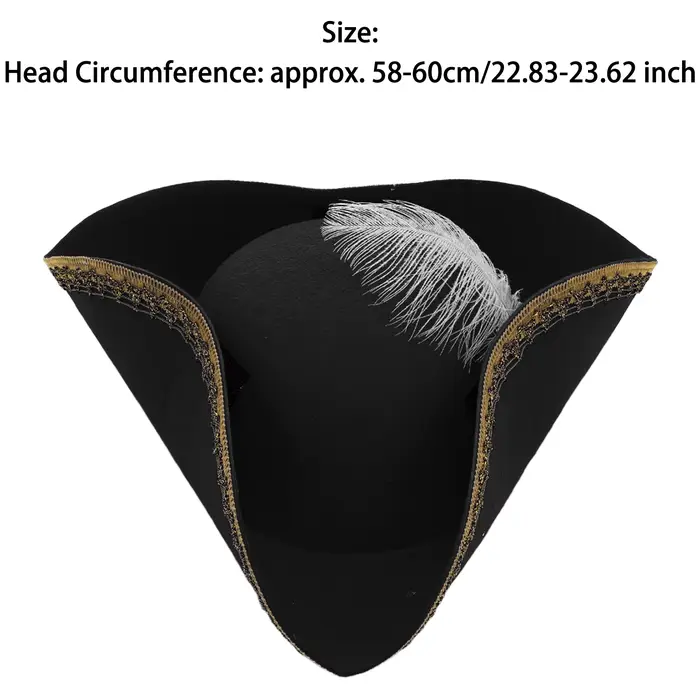 Chapeau de pirate en feutre à bord métallique orné de tricorne coloniale, chapeau de pirate en détre