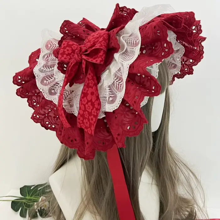 Lolita Han Yang chapeau de paille éclectique BNT dentelle fleur nœud papillon chapeau plat vague che