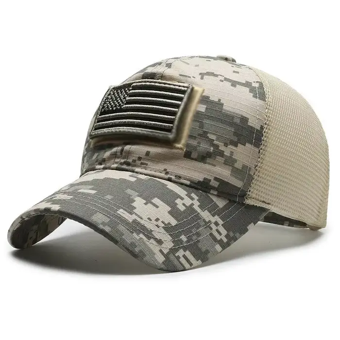Drapeau américain Camouflage Autocollant Brodé Casquette de Baseball Net Chapeau Hommes Casquette Ve