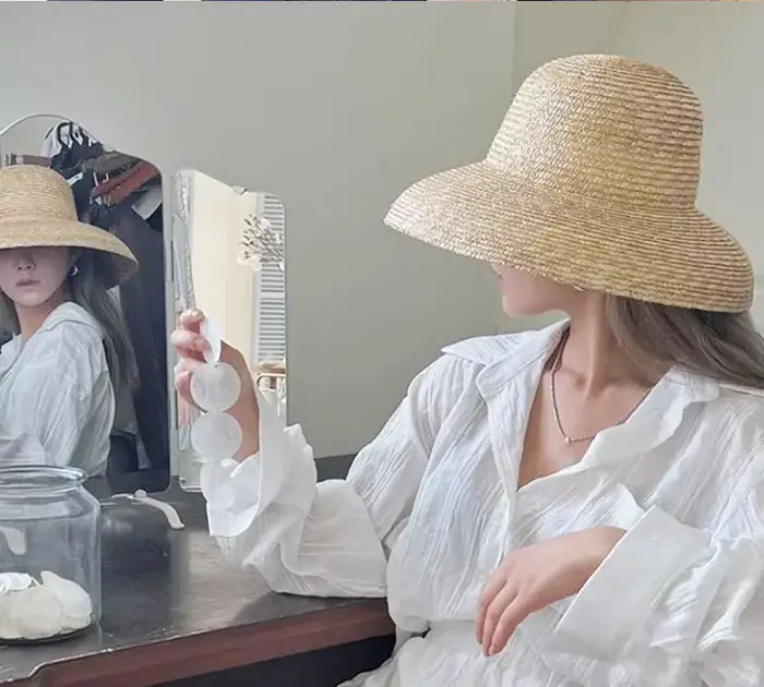 Élégant Vintage français Hepburn couleur primaire chapeau de paille femmes soleil bord de mer plage