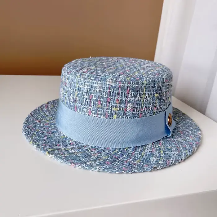 Chapeau haut-de-forme plat en Tweed français pour femmes