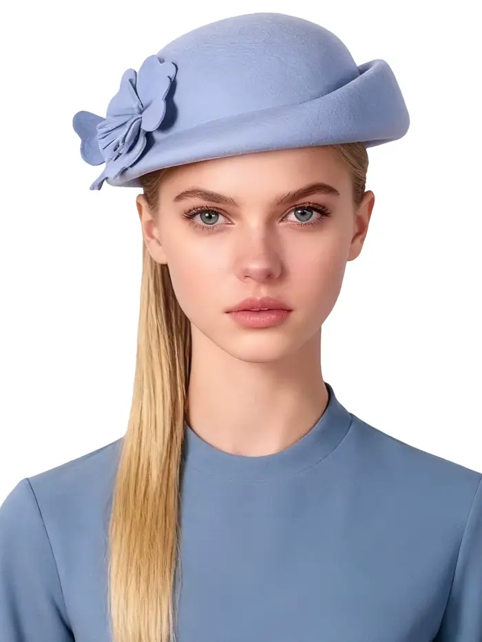 FS bleu violet laine béret français à large bord Fedora chapeaux pour femmes élégant église