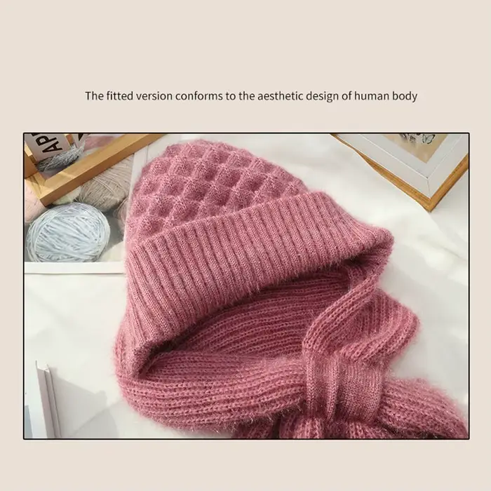 Ensemble d'écharpe de chapeau intégré tricoté d'hiver