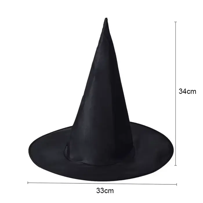 Chapeau de sorcière noir à bord pointu, pointe incurvée pour fête de mascarade d'halloween, accessoi