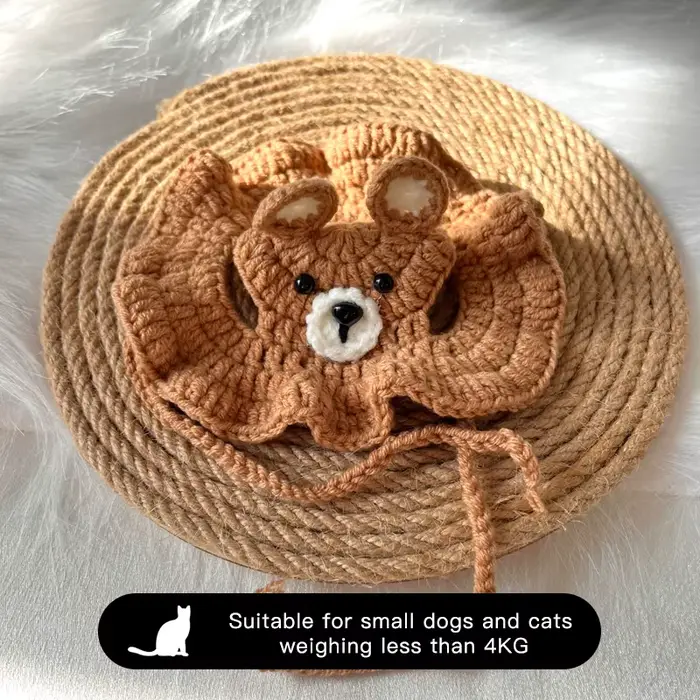 Chapeau au crochet ours brun pour chats et animaux de compagnie, fait à la main, accessoires pour an