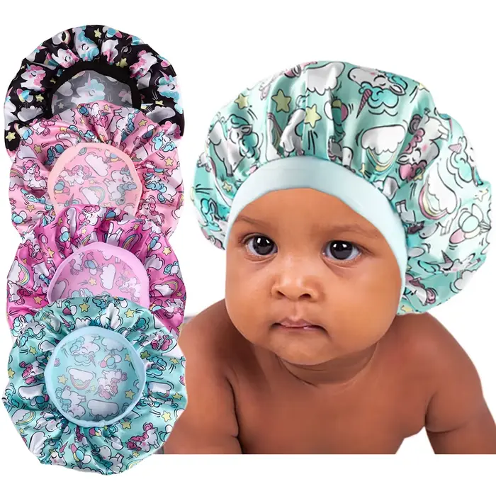 Bonnet de couchage en satin pour enfants, large bande élastique, bonnets respirants pour bébé, bonnets de nuit unisexes, sportifs, dessins animés, quatre saisons