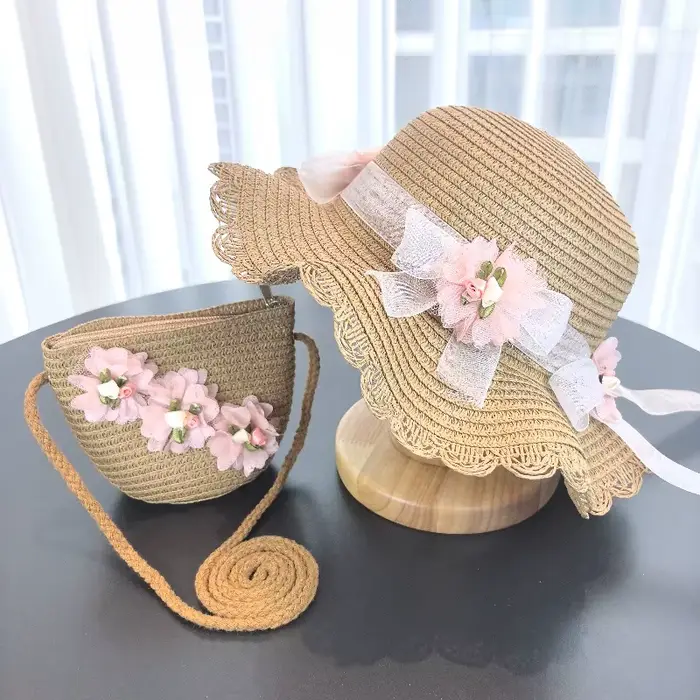 Chapeau de paille 2 pièces pour filles