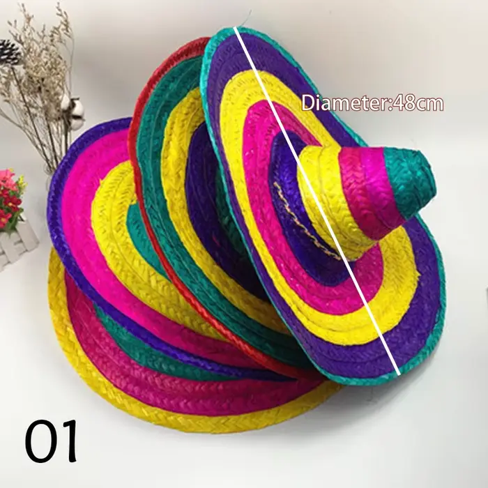 Chapeau de fête mexicain coloré, chapeau de paille à large bord pour hommes et femmes, chapeau de so