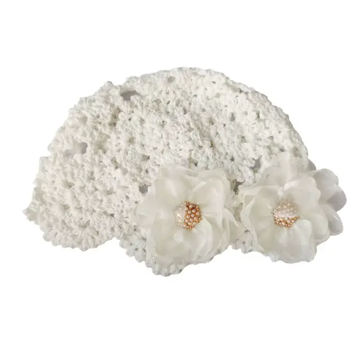 Bonnet Rétro en Tricot Creux Perlé, Élégant et Fin, Style Bohème, Bonnets Coréens à Fleurs au Croche