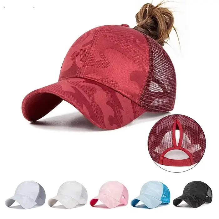 Chapeau de camionneur en maille de camouflage pour femmes casquette de baseball protection solaire moderne chignon queue de cheval occasionnels extérieurs