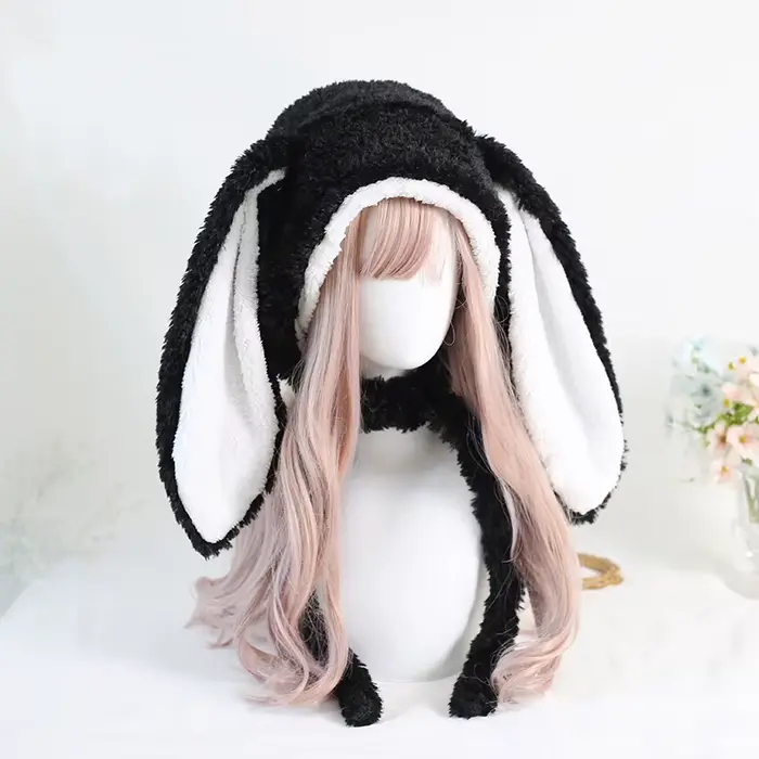 Bonnet oreilles de lapin japonais pour filles, bonnet Lolita, cache-oreilles, doux, mignon, peluche,