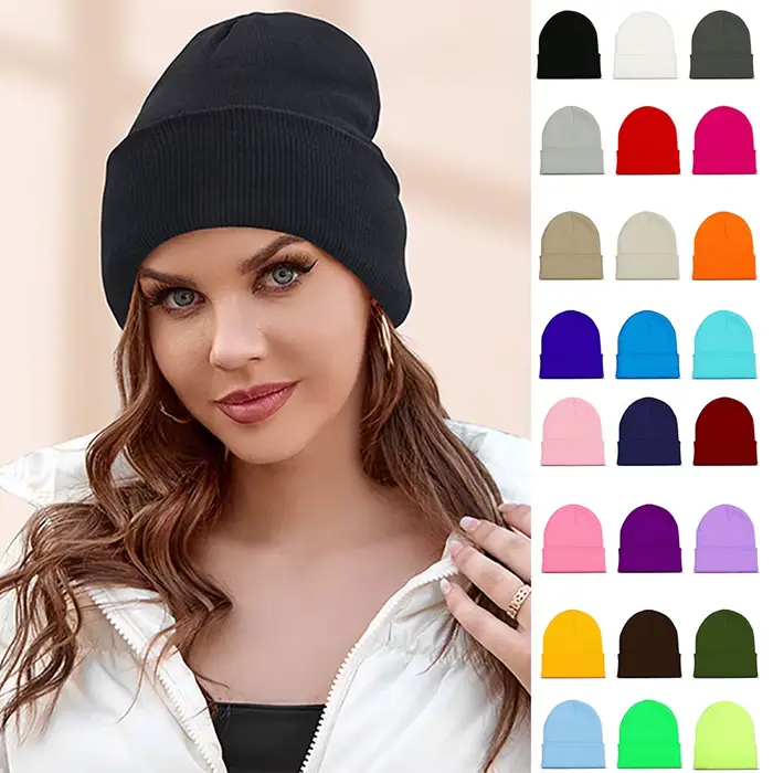 Bonnet acrylique kstomize unisexe tricoté pour hommes et femmes, couleurs solides, chaleureux et stylé pour l'hiver et les activités de plein air