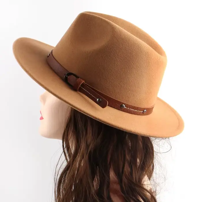 Chapeau Fedoras en laine avec ceinture pour femmes et hommes