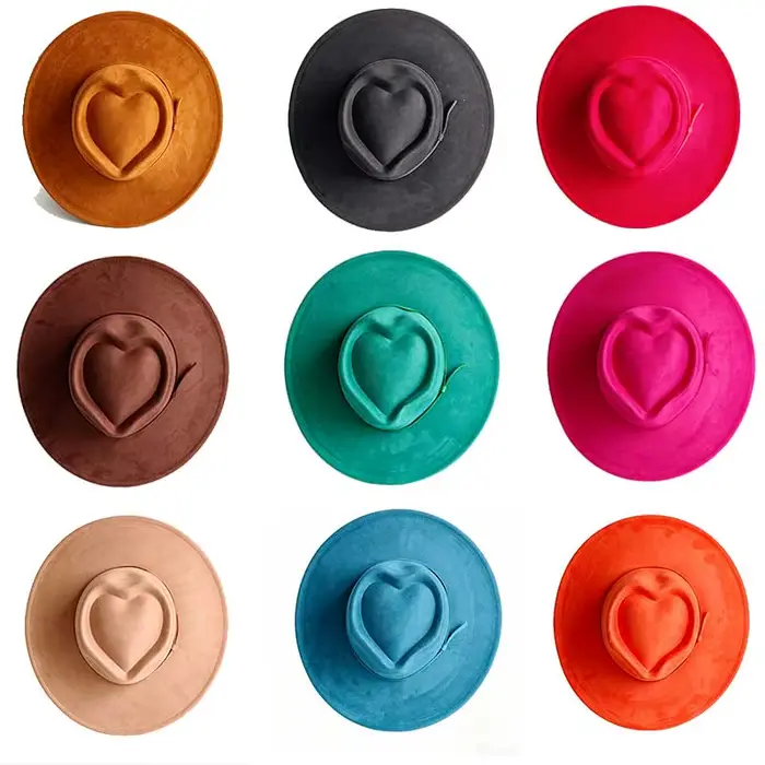 Chapeau Rancher Jazz en suède vegan unisexe avec forme de cœur pour femmes et hommes, pour toutes les occasions et les quatre saisons