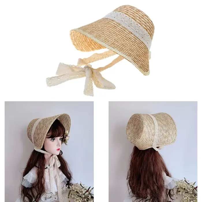 Chapeau de Paille Lolita Style pour Femmes et Bol