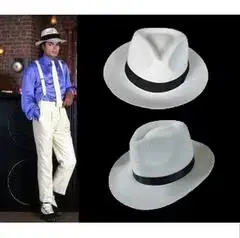 Blanc authentique chapeau noir contrasté laine Fedoras casquette élégant 100%