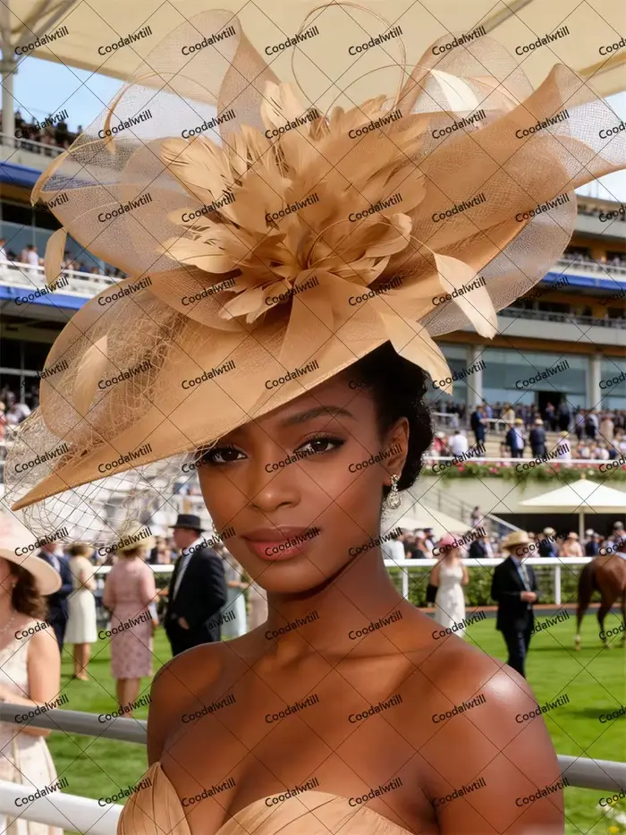 Voiles marron grand Kentucky Fascinator Chapeau femmes dames course casque mariée fête de mariage Royal Ascot