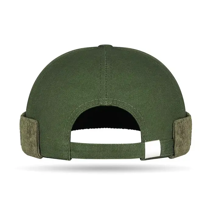 Bonnet marin unisexe tendance avec bordure en velours côtelé et patch en cuir