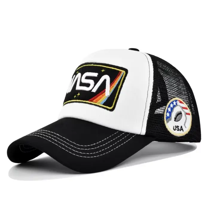 Nouvelle casquette de baseball brodée NASA 3D premium, casquette d'été en maille bloquée de couleur,