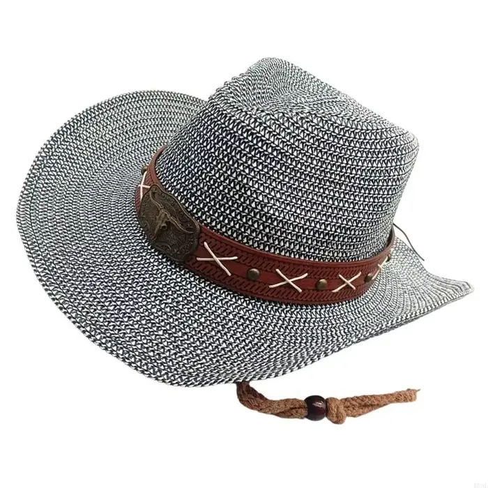 Chapeau victorien en paille à bande élégante avec cravate réglable pour femmes