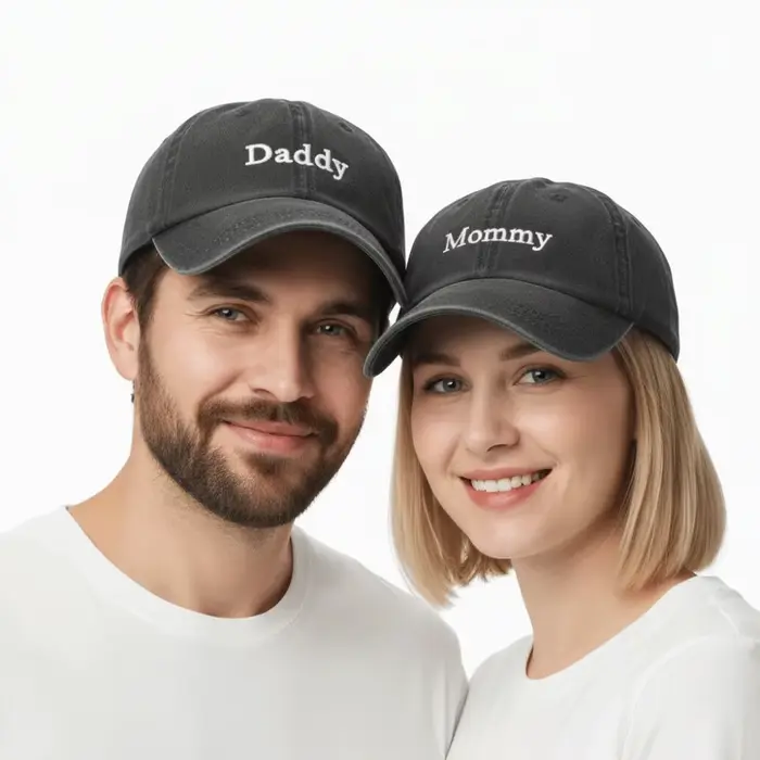 Casquette de baseball vintage brodée « Papa & Maman » en coton réglable