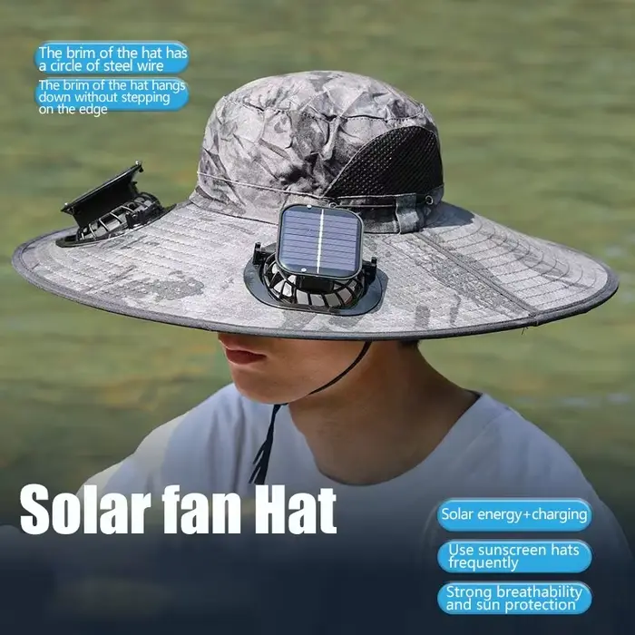 Chapeau solaire à double ventilateur à large bord