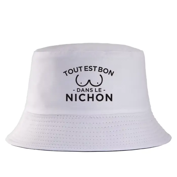 Casquette de pêcheur avec citation drôle en français « Tout est bien dans le nichon »