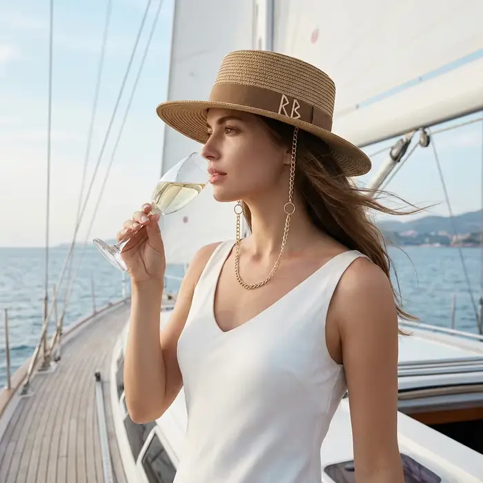 Chapeau de paille à calotte plate style français pour femme