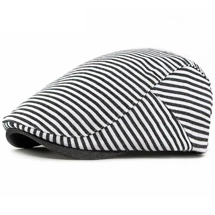 Bérets HT5044 pour hommes et femmes, béret vintage rayé pour artiste peintre, chapeau plat pour homm